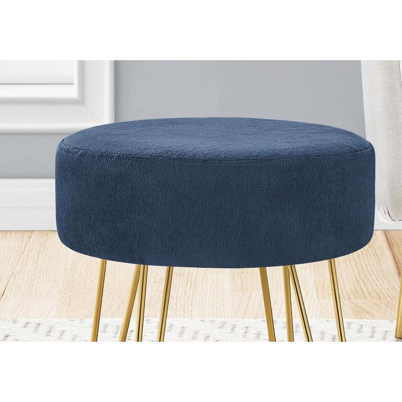 Monarch Specialties Ottoman Pouf Footrest Foot Stool 14Inch Round Fabric Metal Legs Blue Gold Contemporary Modern