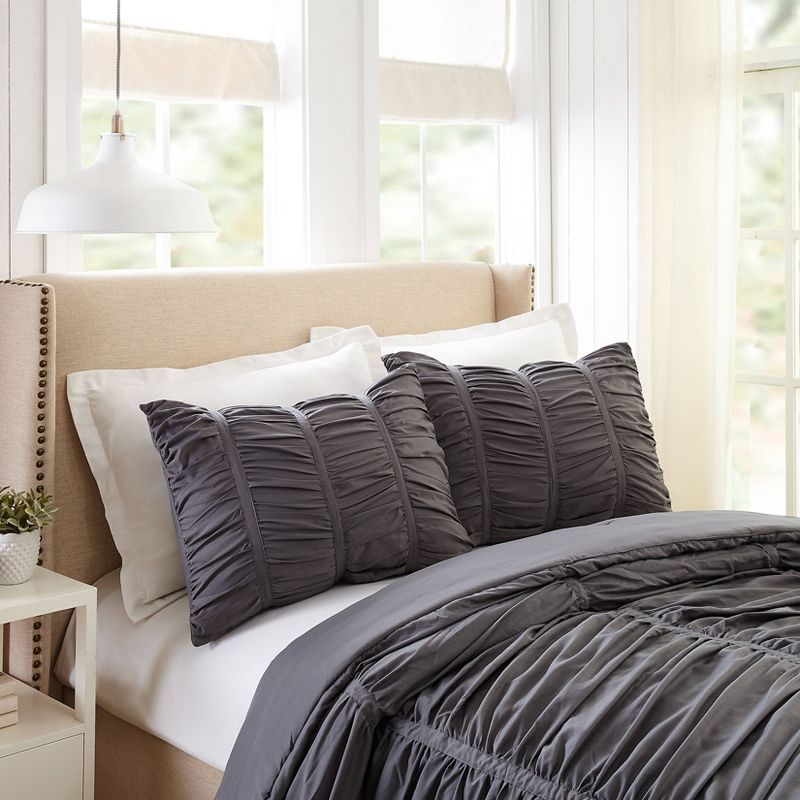 Modern Heirloom Emily Texture T/TXL Emily Texture Comforter Set Dark Gray: Polyester, Machine Washable, Includes Sham