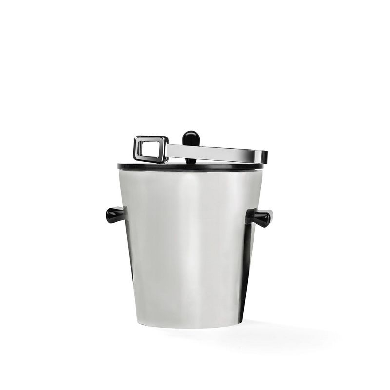 Nambe Circa Ice Bucket with Tongs, Stainless Steel with Black Resin Handles, Keeps Ice Cold, Barware Essential, for Home, Outdoor, Restaurant Use