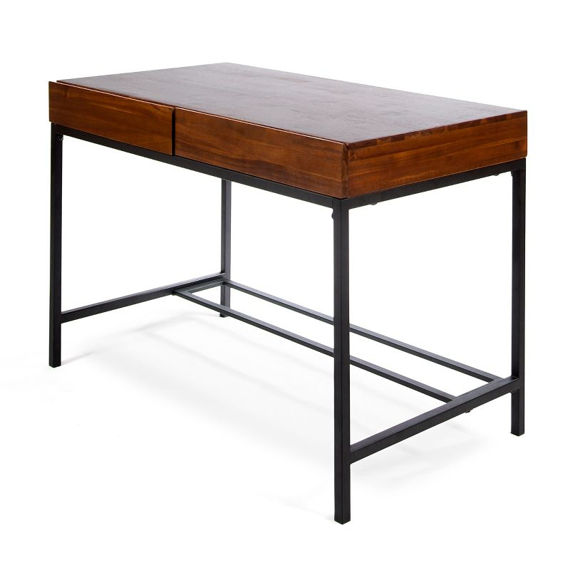 GDFStudio Lombok Industrial Acacia Wood Storage Desk, Dark Oak