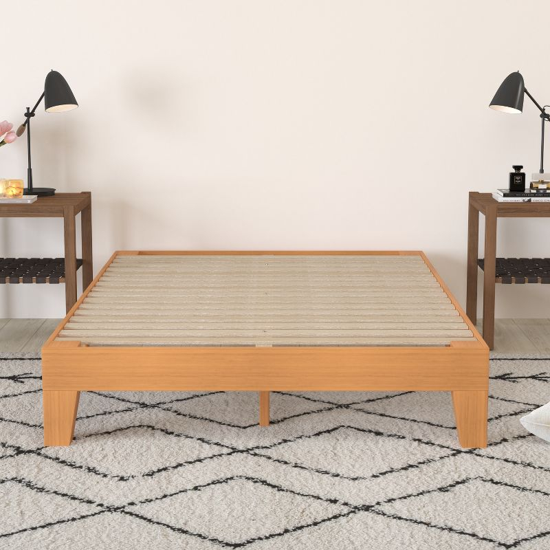 Merrick Lane Platform Bed Frame, Natural Pine Solid Wood Queen Size Platform Bed Frame With Slatted Support, No Box Spring Needed