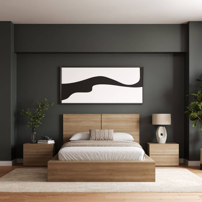 Nexera 4pc Full James Bedroom Set Brown Oak: Modern Furniture with Headboard & Nightstands