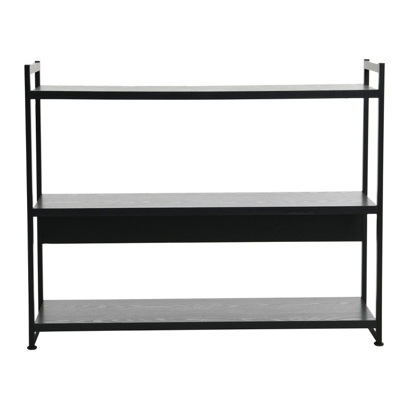 Household Essentials 32.5" Jamestown Wide 3 Shelf Bookshelf Black Oak: Sturdy Iron Frame, Adult Assembly Required