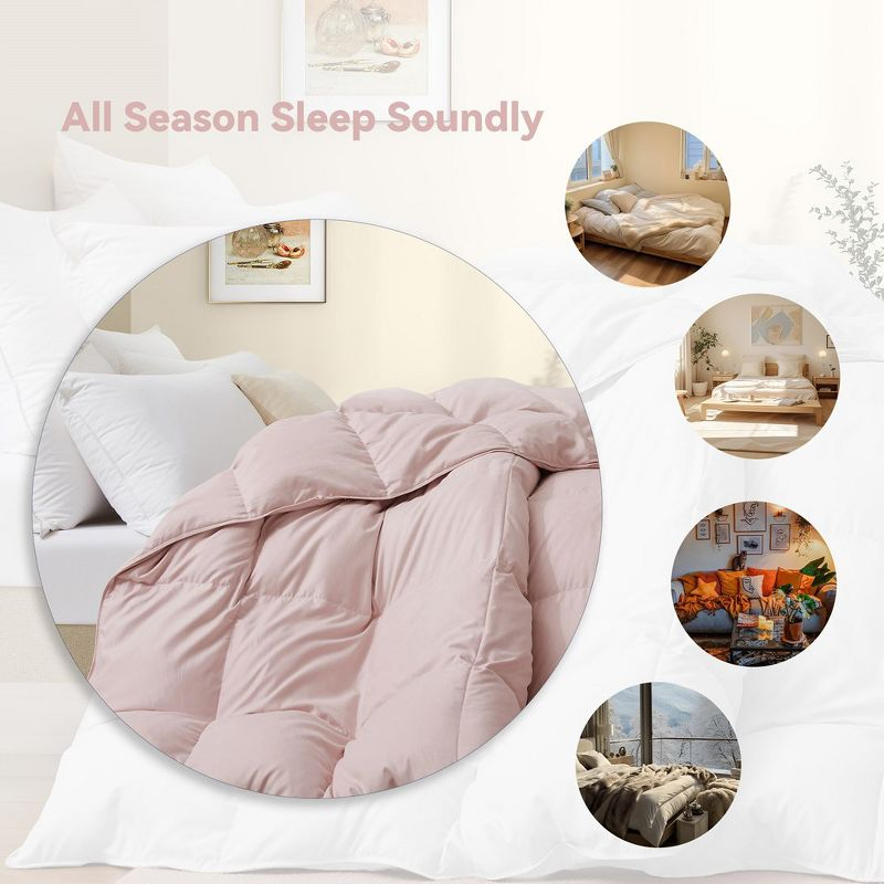 Peace Nest Medium Weight White Goose Down Duvet Comforter Insert, Full/Queen, Pink