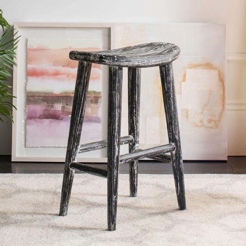 Colton Wood Counter Stool - Black/White Wash/Sungkai Wood - Safavieh