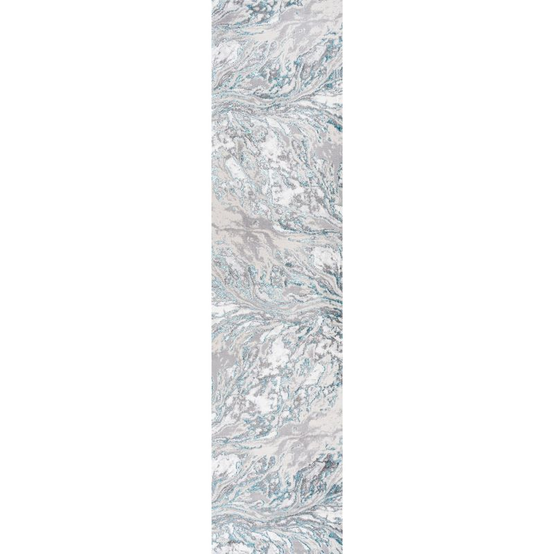 2'x10' Swirl Marbled Abstract Runner Rug, Gray/Turquoise - JONATHAN Y