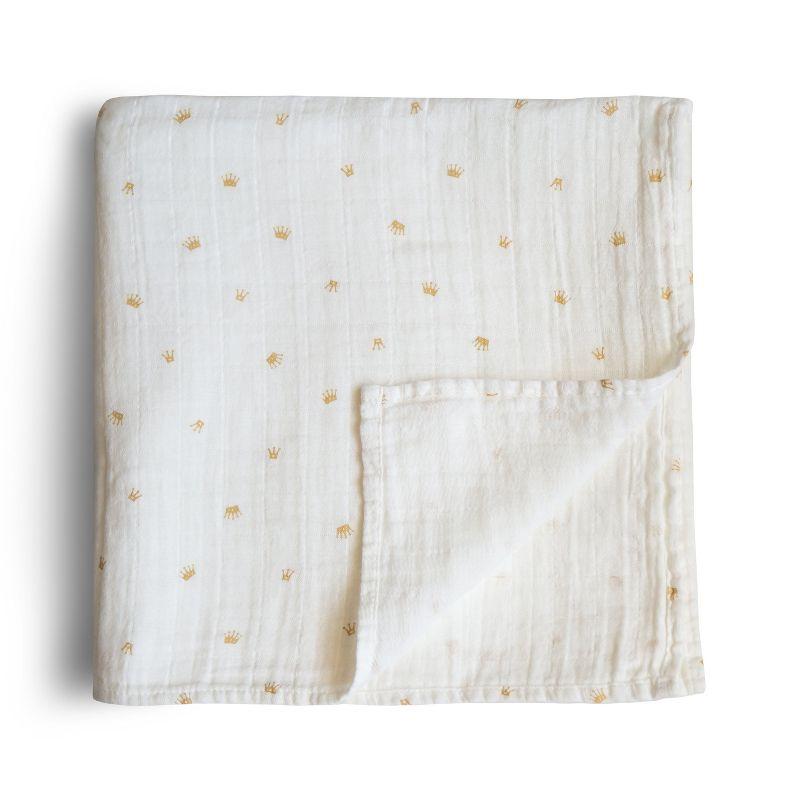Organic Cotton Muslin Swaddle Blanket Crowns One Size