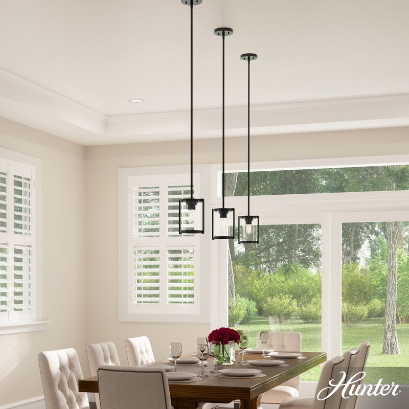 Astwood Clear Glass Mini Pendant Ceiling Light Fixture Matte Black - Hunter Fan: UL Listed, Adjustable Height