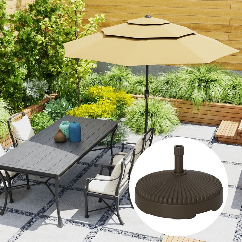 Outsunny Round Patio Umbrella Base Holder Outdoor Umbrella Stand, Filled Up to 62lbs with Stand or 51lbs with Water for Garden Poolside, Brown