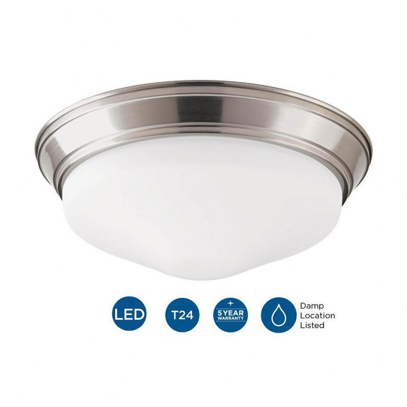 Progress Lighting, Etched Glass Collection, 1-Light LED Flush Mount, Brushed Nickel, Steel, Damp Rated, Dimmable, Canopy Included