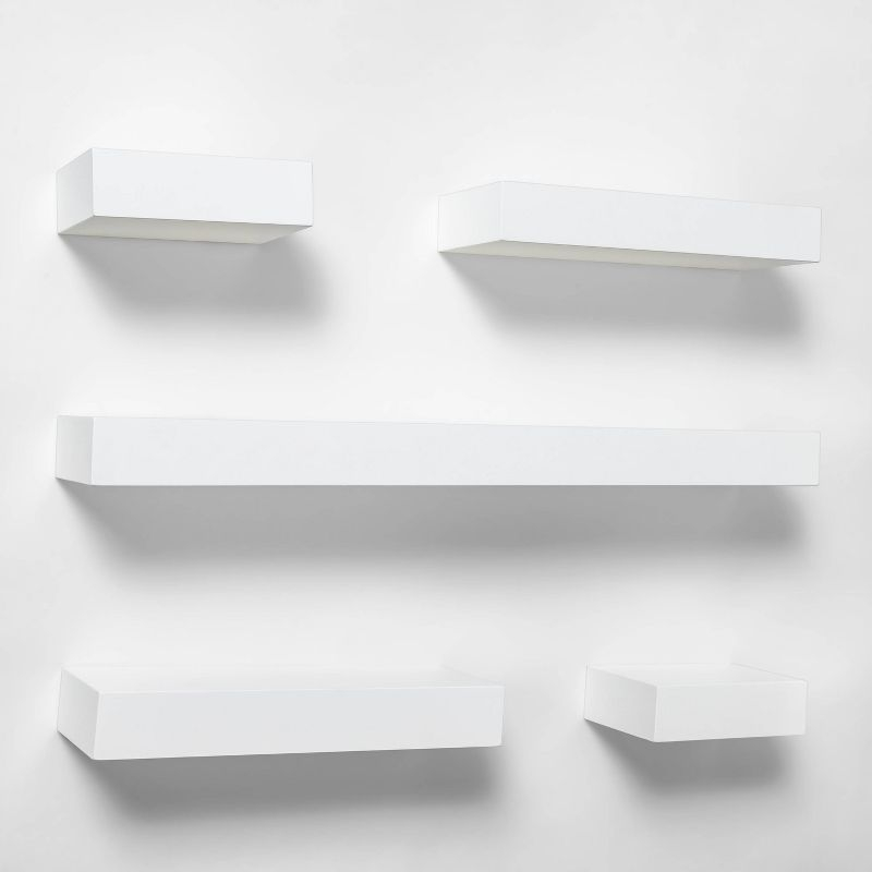 5pc Modern Wall Shelf Set White - Threshold™: MDF Composite, Open Design, Includes Mounting Hardware