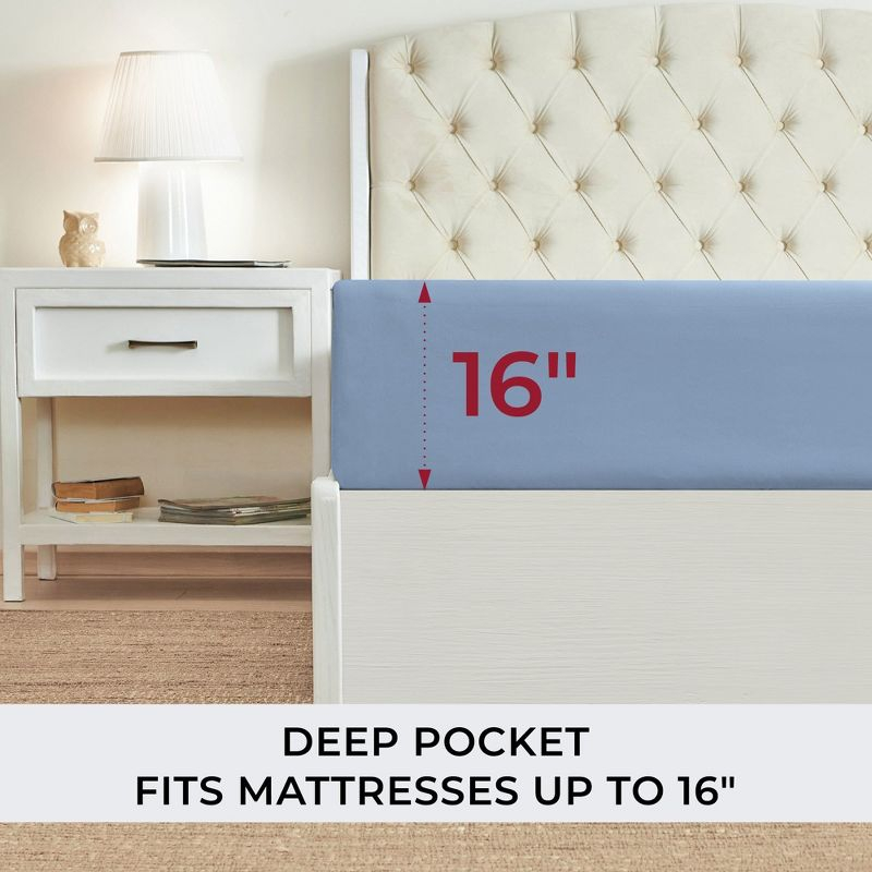 Mellanni Microfiber Fitted Sheet Up to 16" Deep Pocket, Full, Blue Hydrangea