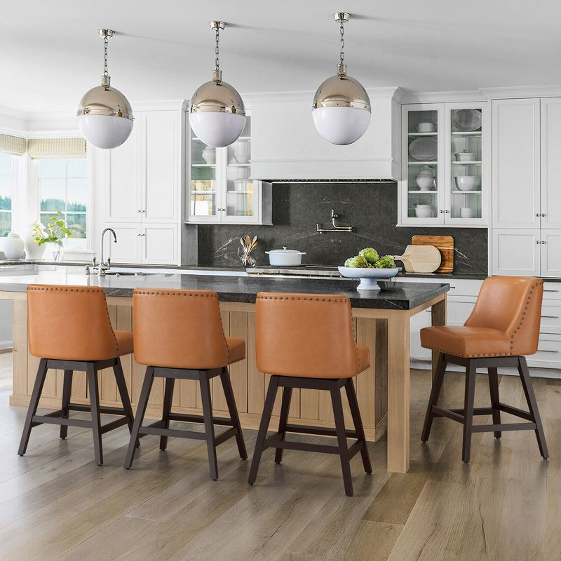 Arceso Bar Stools Set of 2, 26 Inch Swivel Counter Stools with Back, Faux Leather Upholstered Barstools, Solid Wood Legs with Footrest,  for Kitchen