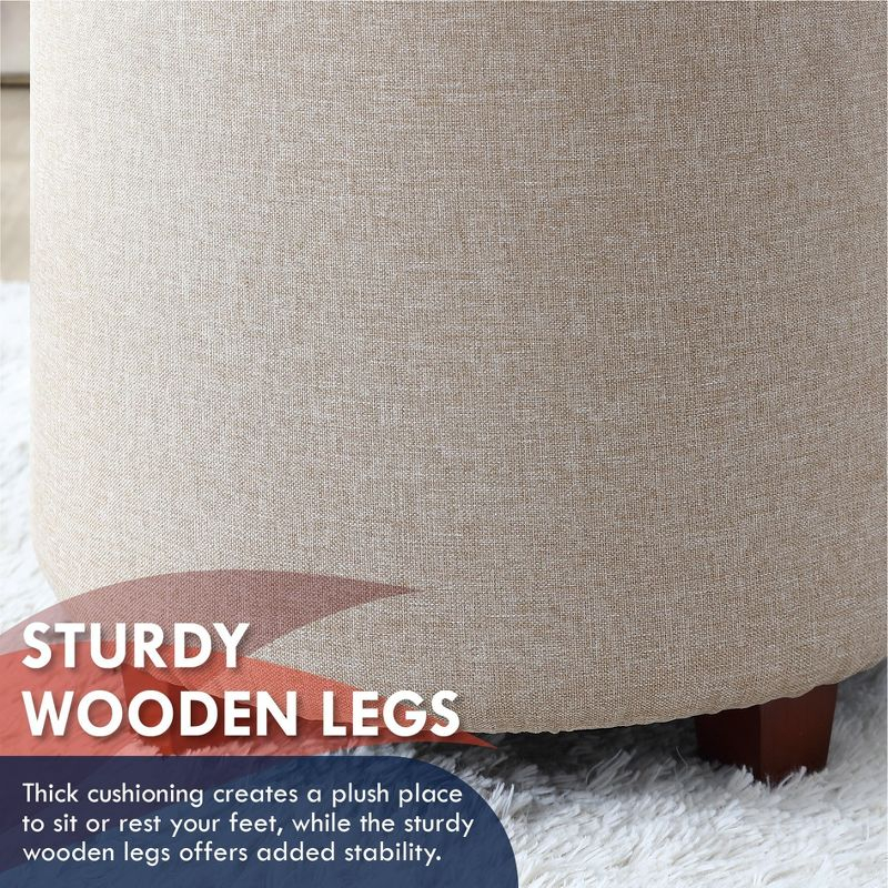 Ornavo Home Lawrence Round Storage Ottoman with Table Top Lid - Velvet Black