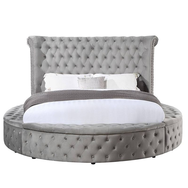 109" Queen Bed Gaiva Bed Gray Velvet - Acme Furniture: Elegant Nailhead, Button-Tufted Design, Wood Composite Frame