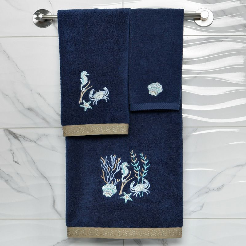 2pc Aaron Design Embellished Bath Towel Set Marine - Linum Home Textiles: Midweight Terry Cloth