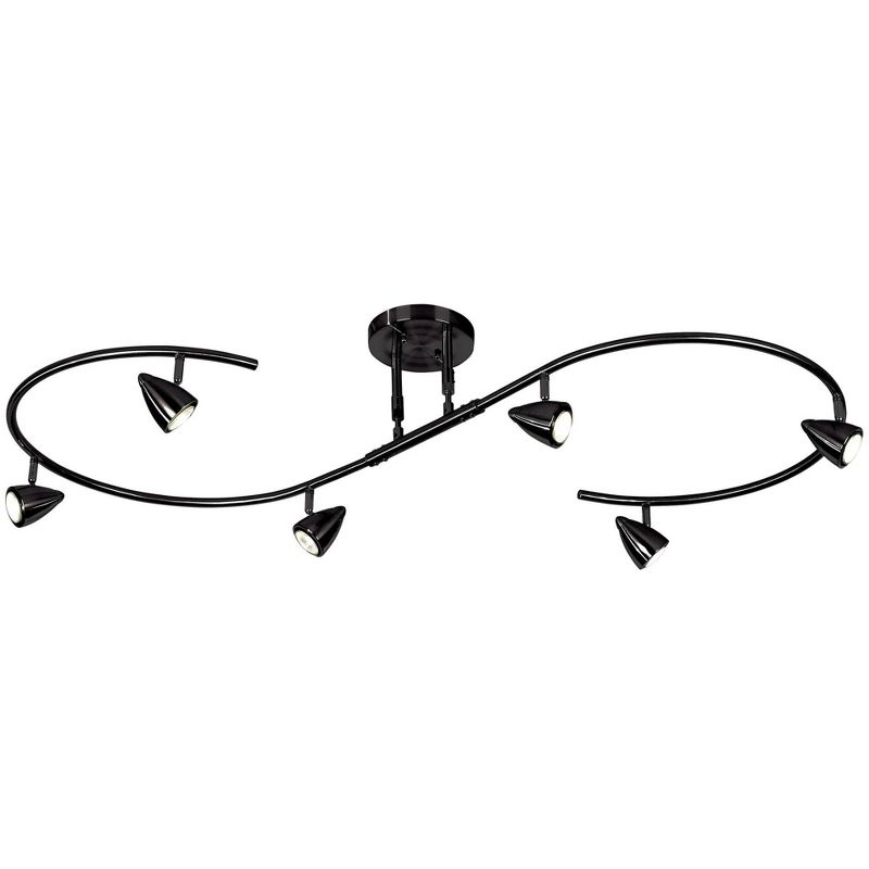 Pro Track Salazar S-Wave 6-Head LED Ceiling Track Light Fixture Kit Spot Light GU10 Adjustable Black Metal Modern Kitchen Bathroom Dining 54" Wide