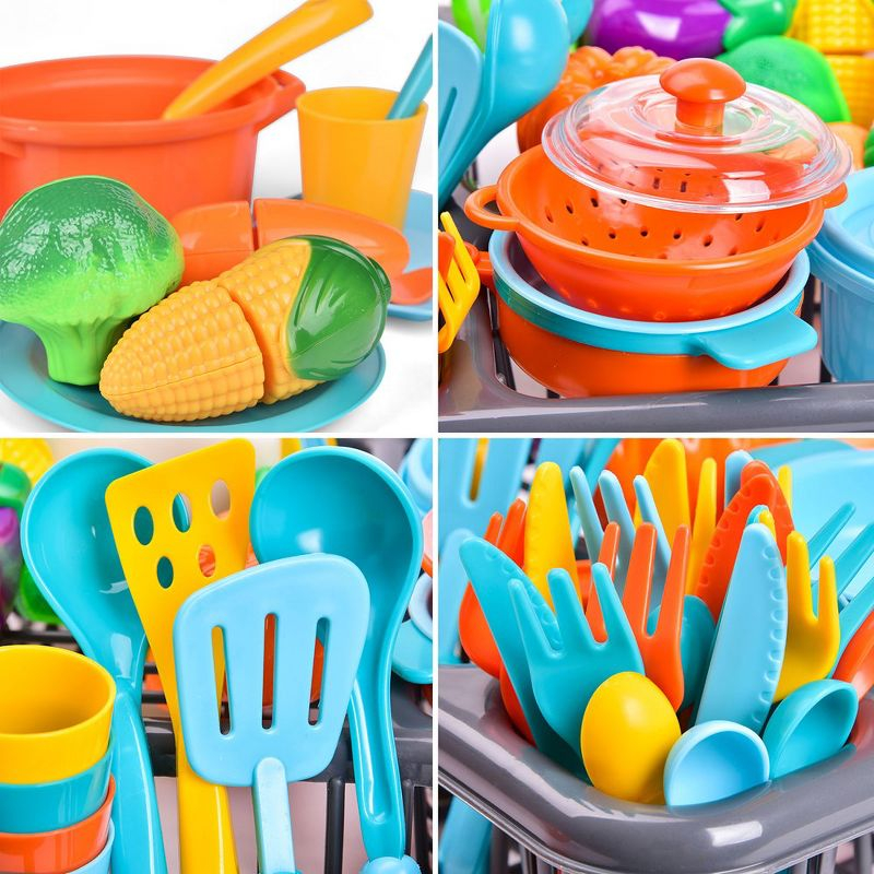Fun Little Toys 54Pcs Play Dishes Set for Kids Kitchen, Pretend Play Pots, Pans & Food Toys, Toddler Cooking Set