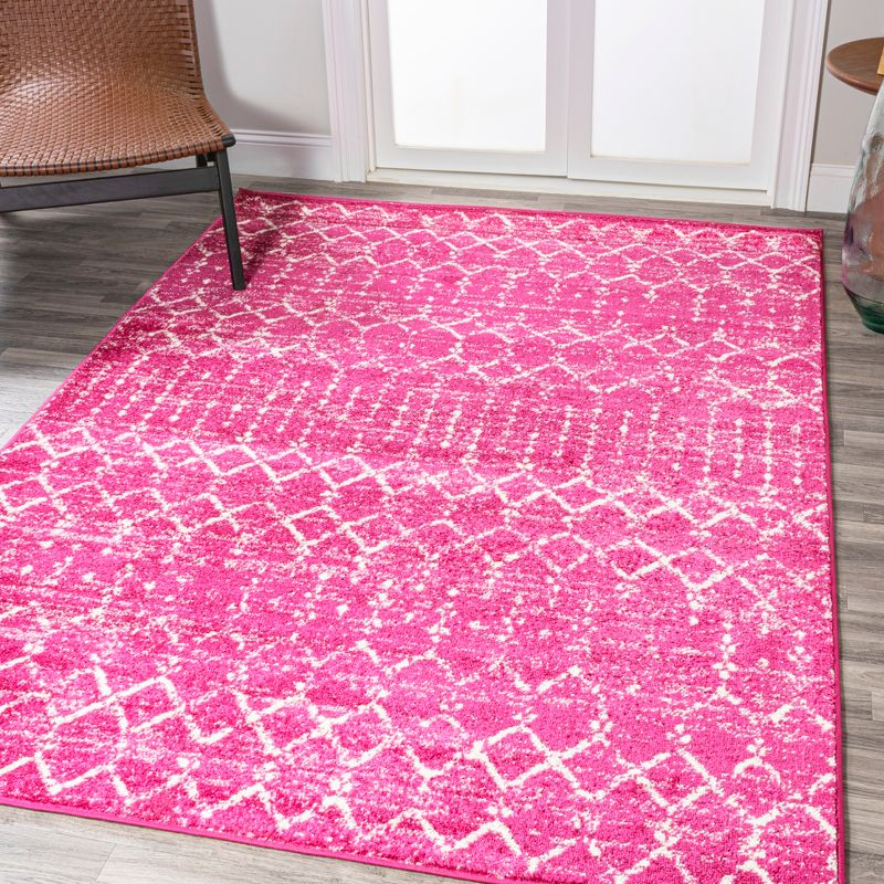 8' x 10' Moroccan HYPE Boho Vintage Diamond Area Rug, Fuchsia/Ivory - JONATHAN Y