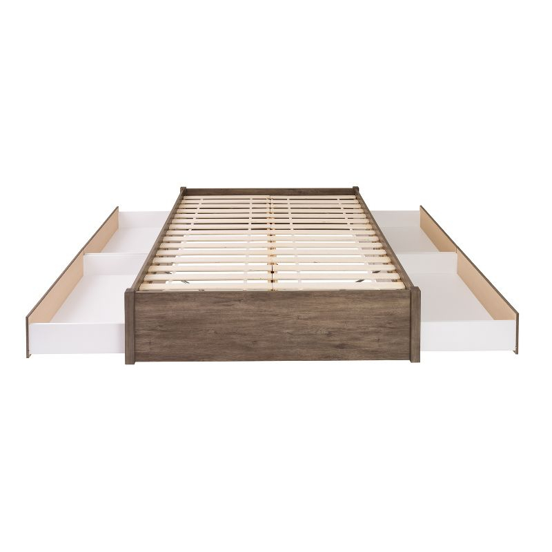 Prepac Queen Select 4 - Post Platform Bed with 4 Drawers Drifted Gray: Particle Board & MDF Frame, No Box Spring Needed
