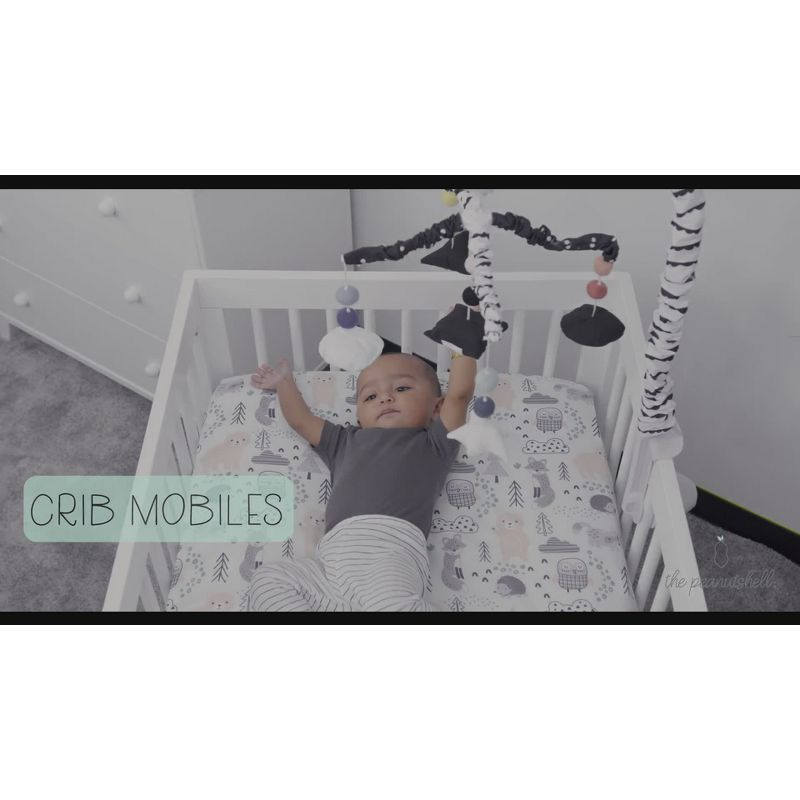The Peanutshell Deluxe Wooden Crib Mobile Set with Arm, Music Box and Wildflower Baby Mobile, Pink