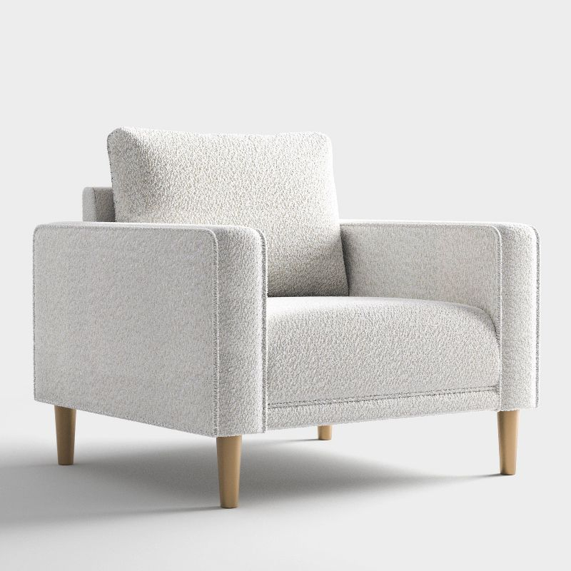 HOMES: Inside + Out Purebliss Modern Boucle Fabric Track Arm Accent Chair: Kiln-Dried Frame & Gold Legs