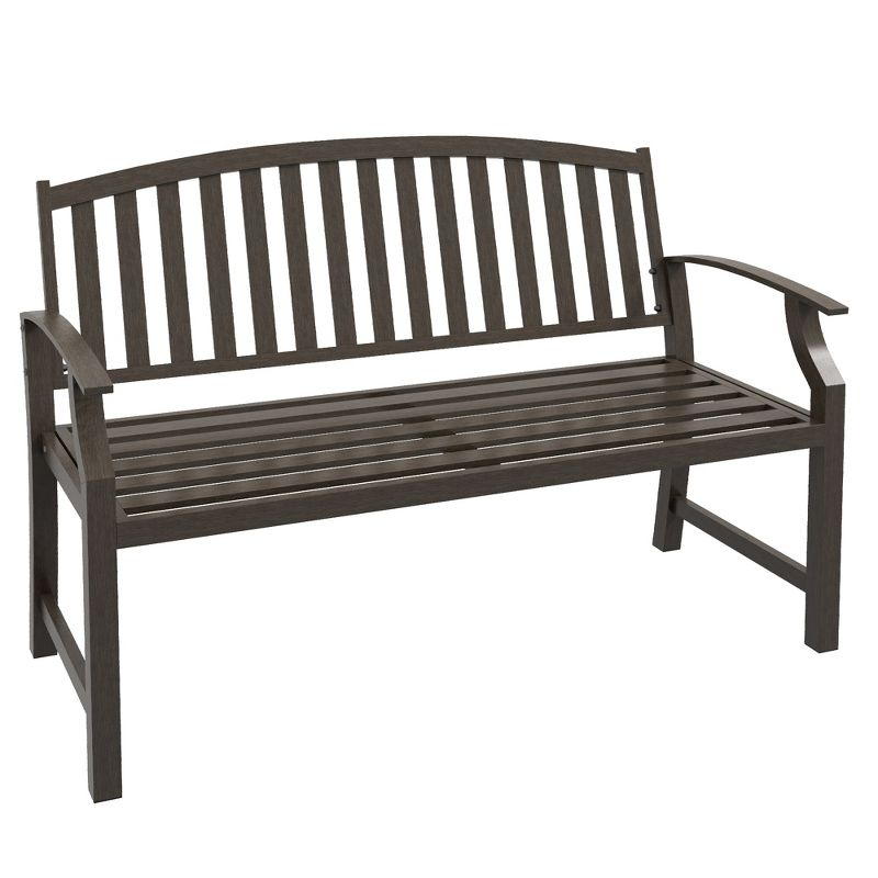 Outsunny 46" Outdoor Garden Bench, Metal Bench, Steel Slatted Frame Furniture for Patio, Park, Porch, Lawn, Yard, Deck, Brown