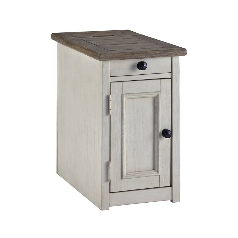 Signature Design by Ashley Bolanburg Chair Side End Table Brown/White: Vintage Style, USB Ports, Storage Cabinet