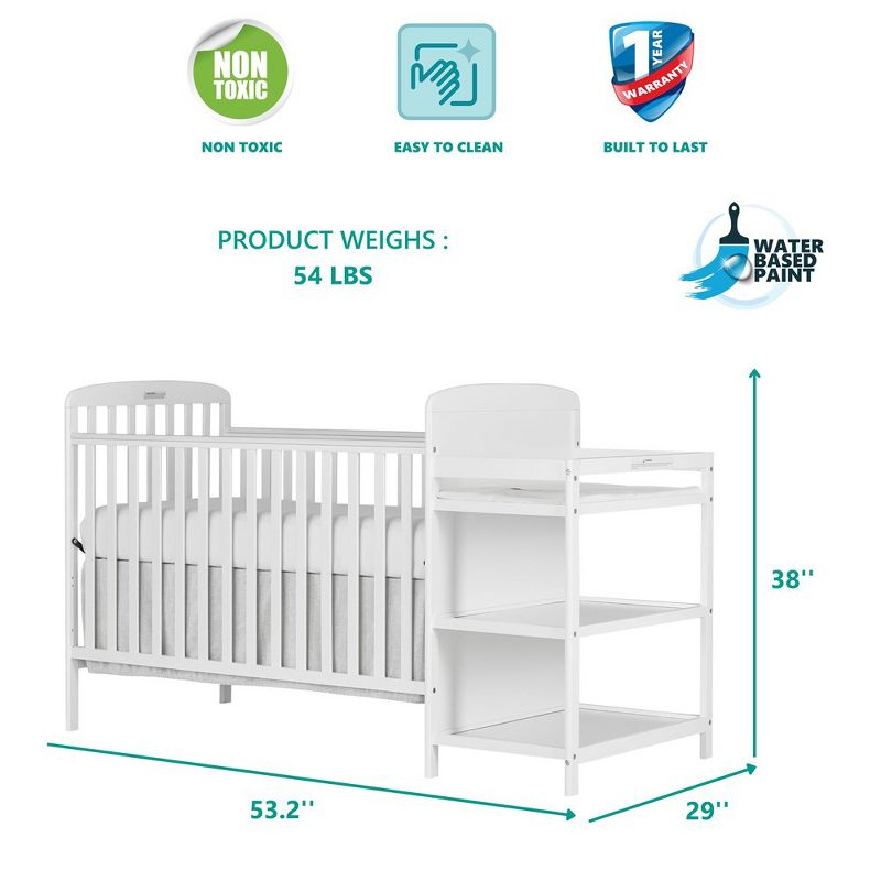 Dream On Me Anna 4 in 1 Full-Size Crib and Changing Table Combo in White