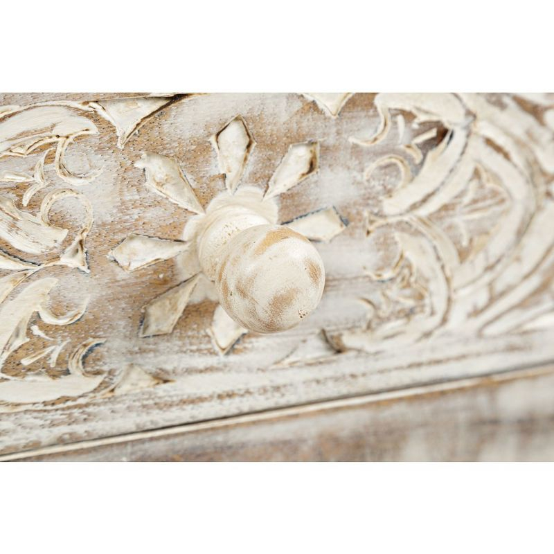 Jofran,Global Archive Hand Carved Mango Wood Accent Table- White Color