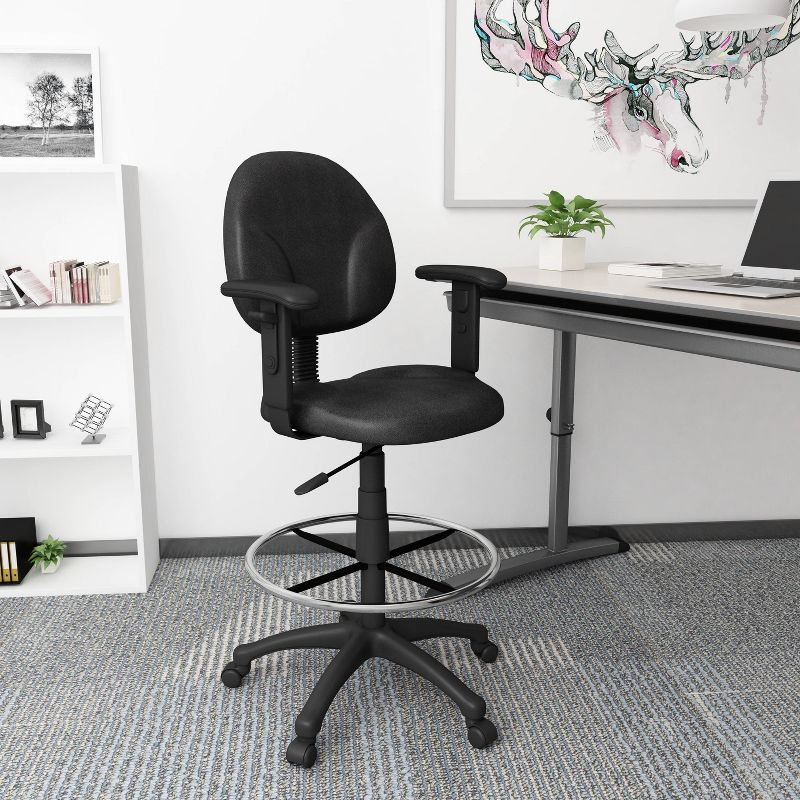Drafting Stools with Adjustable Arms Black - Boss Office Products: Pneumatic Lift, 275lb Capacity, Nylon Base