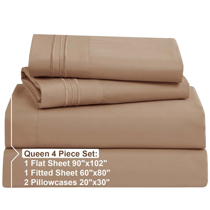Nestl 4 Piece Queen Bed Sheet Set, Deep Pocket Extra Soft Microfiber Queen Sheets - Taupe Sand