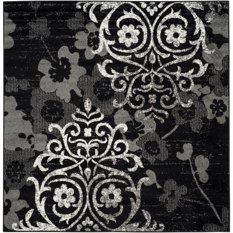 Adirondack ADR114 Non-Shedding Power Loomed Indoor Accent Rug - Black/Silver - 4'x4' - Safavieh