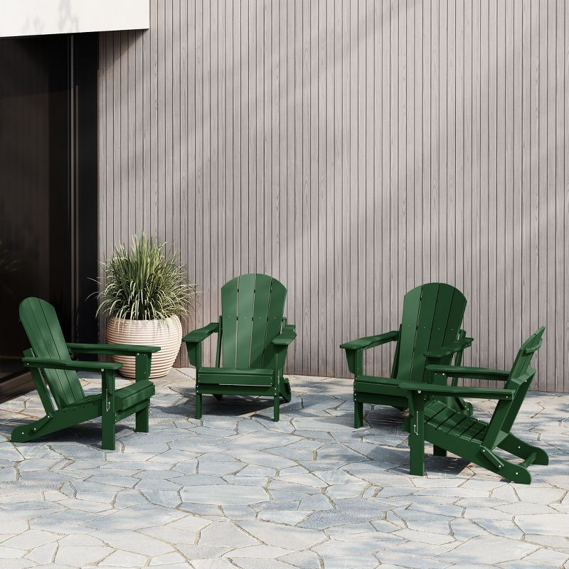 WestinTrends Malibu HDPE Outdoor Patio Folding Adirondack Chair (Set of 4), Dark Green
