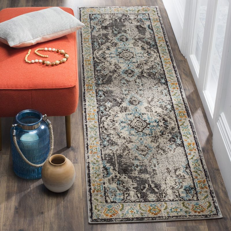 Monaco MNC243 Power Loomed Indoor Runner Rug - Grey/Light Blue - 2'2"x8' - Safavieh