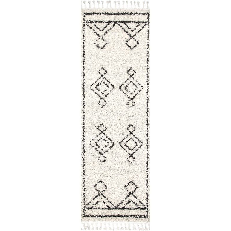 Nuloom Mackie Geometric 2x8 Runner Shag Indoor Area Rug for Living Room Bedroom Dining Room Nursery Entryway Hallway, Off White/Charcoal