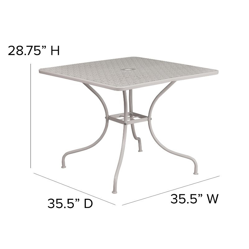 Flash Furniture Oia Commercial Grade 35.5" Square Light Gray Indoor-Outdoor Steel Patio Table with Umbrella Hole
