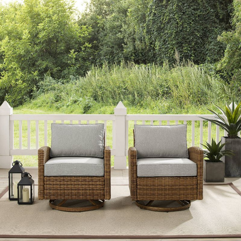 2pk Bradenton Steel Outdoor Swivel Rocking Chairs Gray/Weathered Brown - Crosley