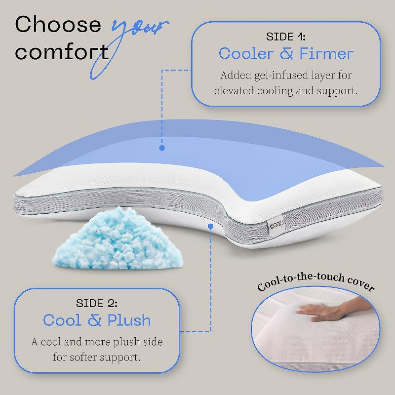 Coop Home Goods The Eden Cool+ Crescent Adjustable Pillow, King Size Plus Memory Foam with Cooling Gel, Neck Support, Back or Side Sleeper Pillow