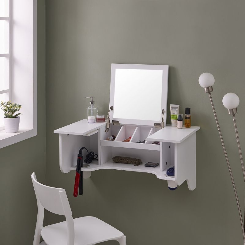 Wall Mount Ledge With Vanity Mirror - Transitional Style - White - SEI