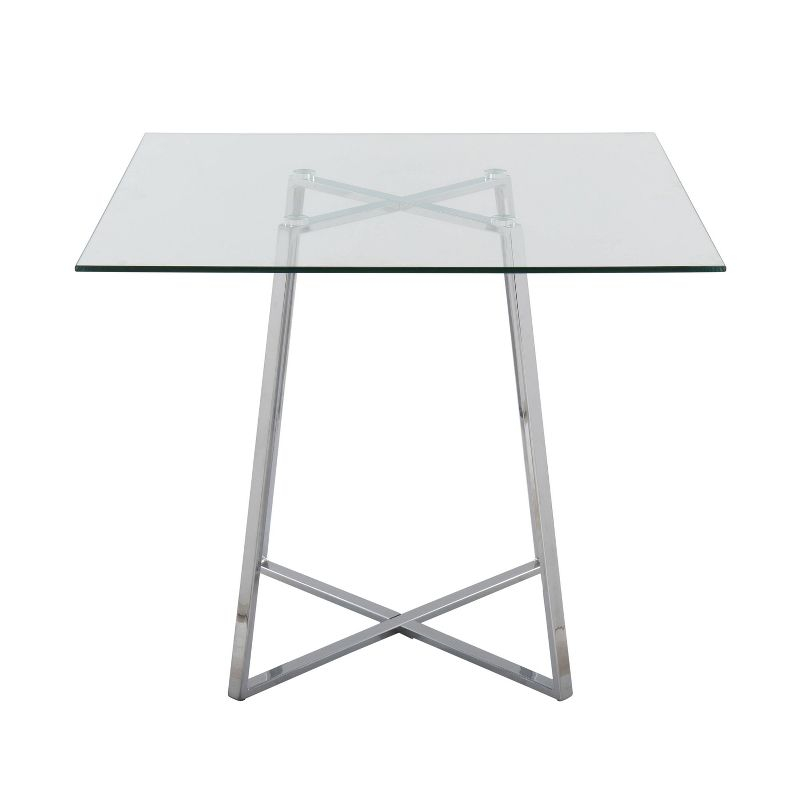 Ivy Bronx Contemporary Square Dining Table with Chrome Metal Legs and Clear Glass Top by LumiSource