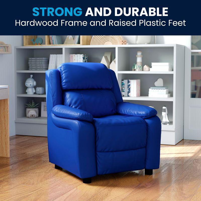 Flash Furniture Charlie Deluxe Padded Contemporary Blue Vinyl Kids Recliner with Storage Arms