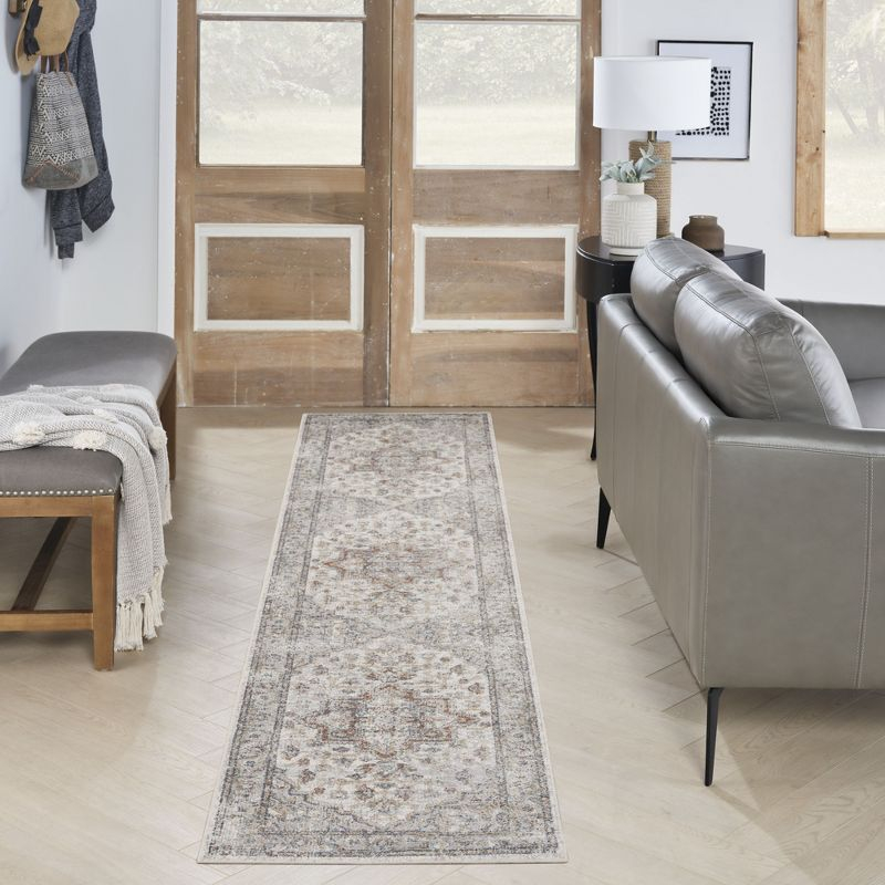 Nourison Astra Machine Washable Vintage Medallion Indoor Bathroom, Kitchen Runner Rug Grey/Multi 2'2" x 12'