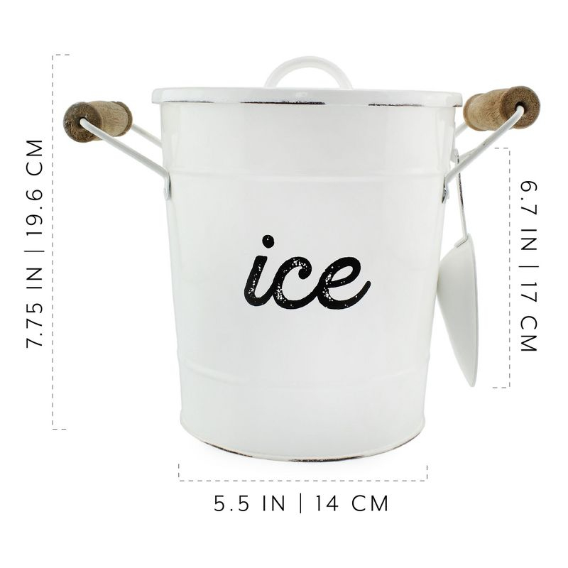 AuldHome Design White Farmhouse Enamelware Ice Bucket; Rustic Style Insulated Ice Server