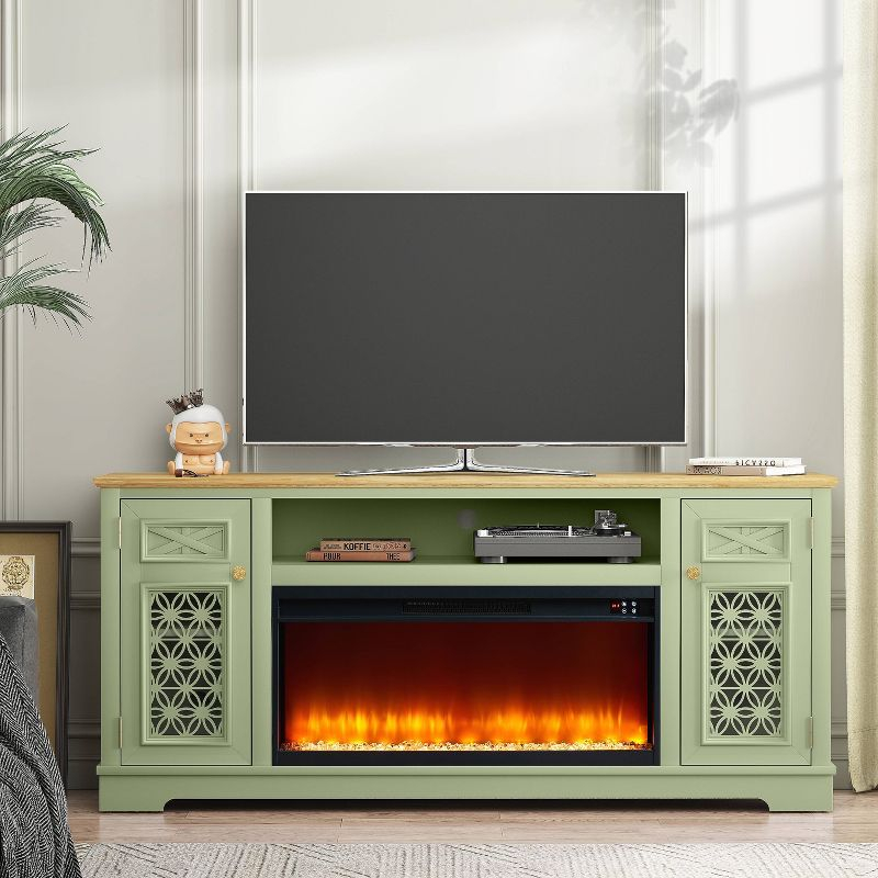 Festivo Farmhouse 70" TV Stand for TVs up to 80" with Fireplace Green
