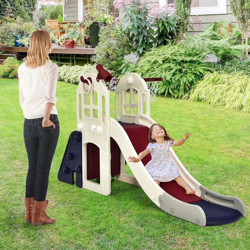 Costway 6-In-1 Large Slide for Kids Toddler Climber Slide Playset w/ Basketball Hoop Blue