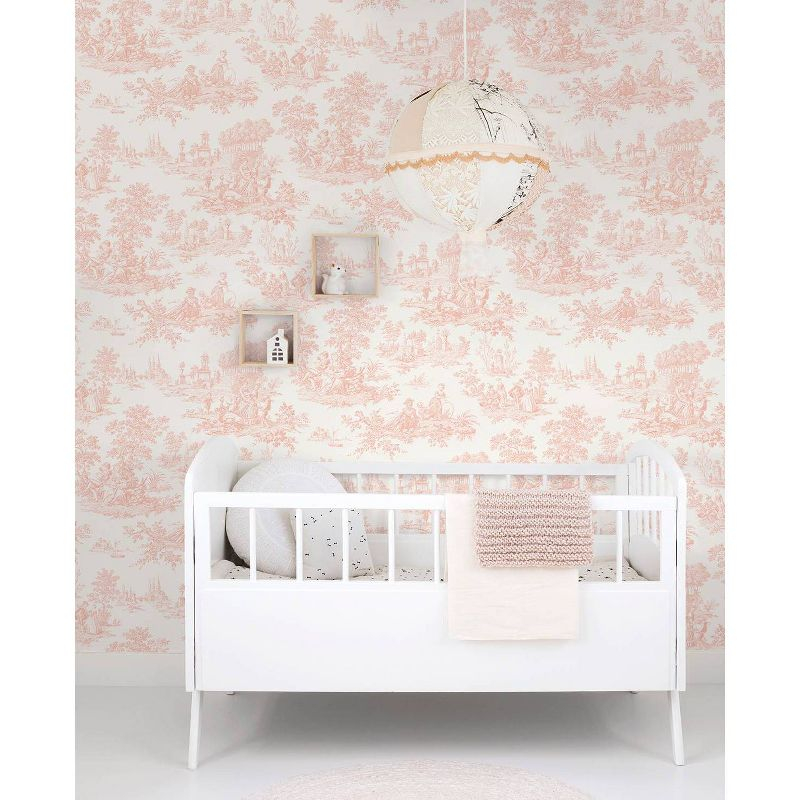 NextWall Chateau Toile Peel and Stick Wallpaper Pink: Vintage Vinyl, Self-Adhesive, Repositionable, Washable, 30.75 Sq Ft Coverage