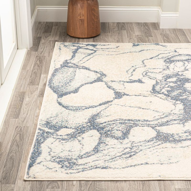 8' x 10' Marmo Abstract Marbled Modern Area Rug, Blue/Cream - JONATHAN Y