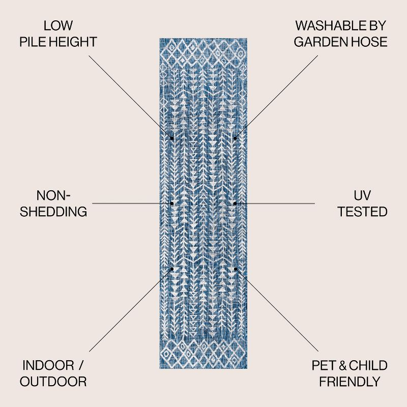 2'x8' Tokay Bohemian Styled Geometric Indoor/Outdoor Runner Rug, Ivory/Blue - JONATHAN Y
