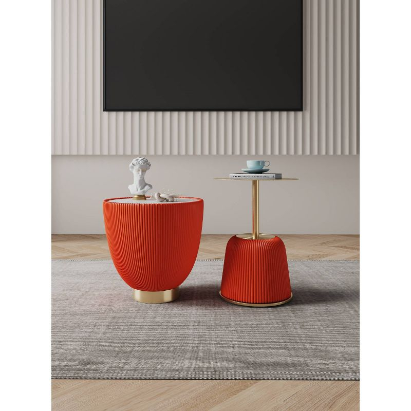 Manhattan Comfort 2pc Anderson Modern Leatherette Upholstered End Table Set Orange: Faux Marble, No Assembly Required